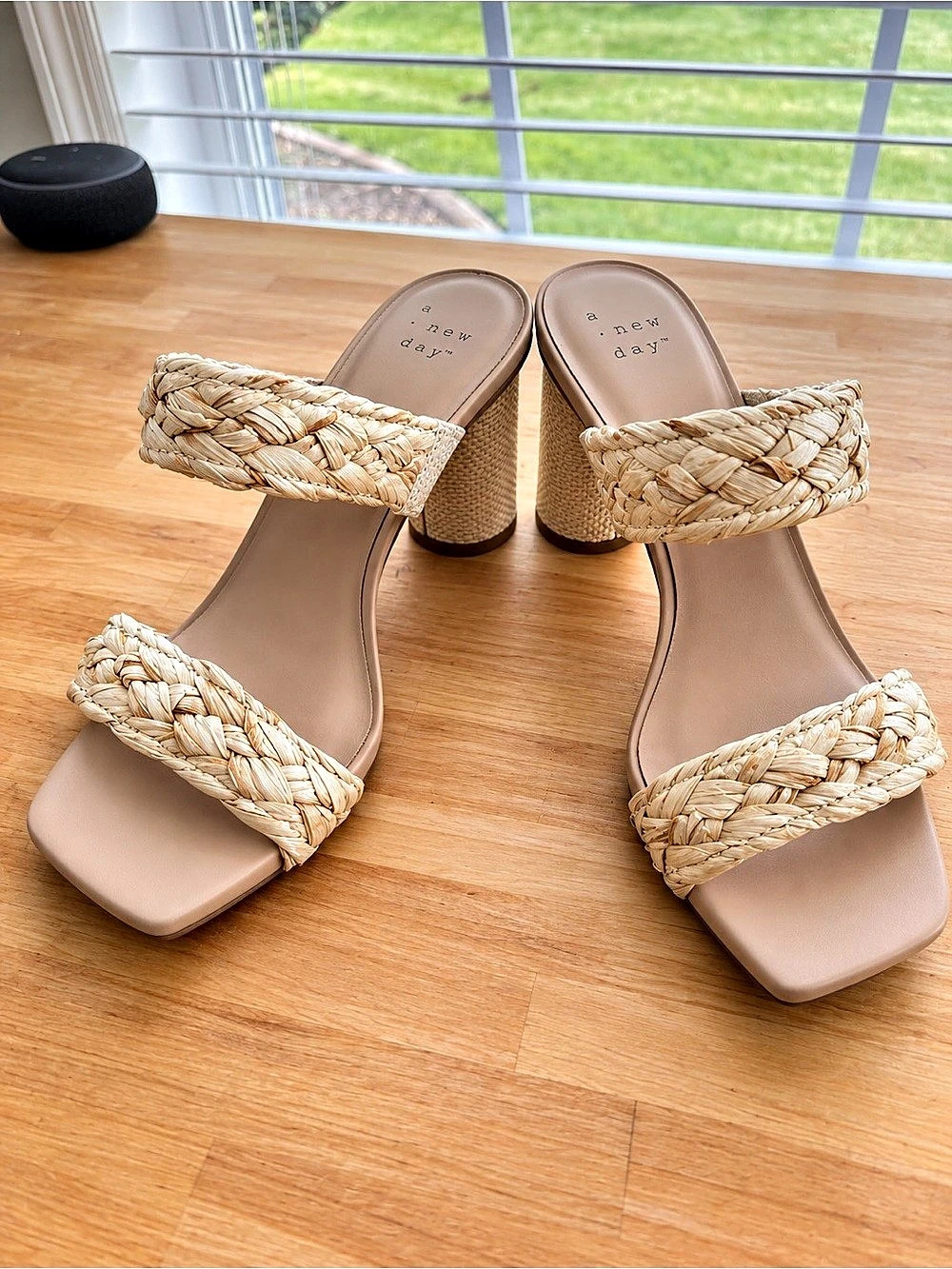 a new day Tiana Heels Woven Two-Strap Heels Beige & White US 7.5